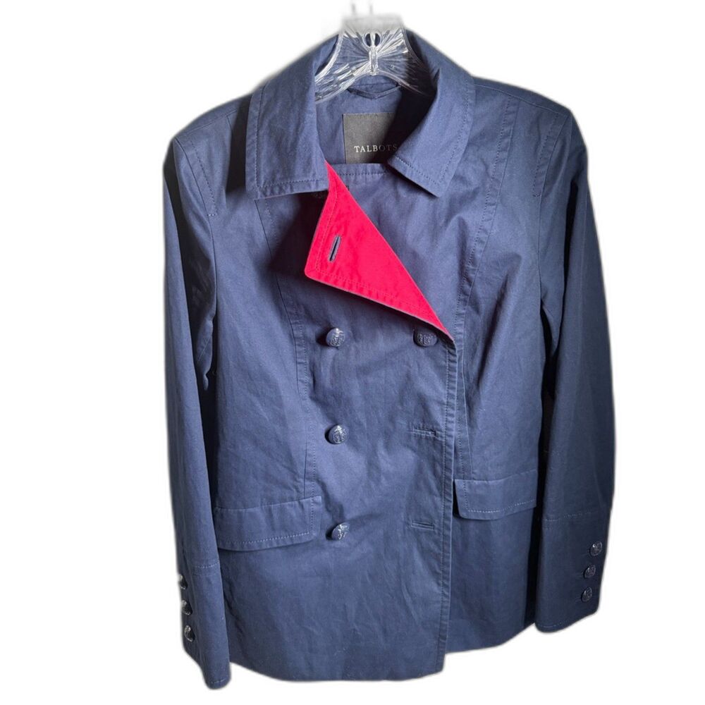 Talbots Women’s XS Navy Double Breasted Jacket Red Trim Nautical Preppy Blazer
